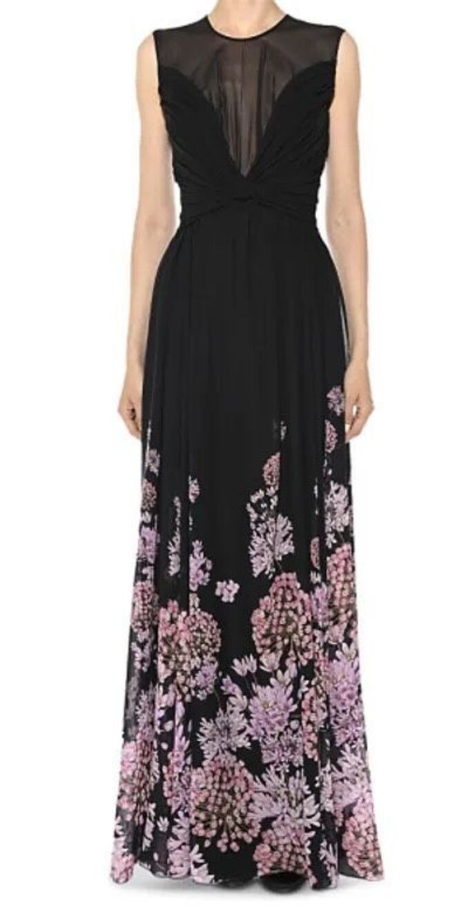 Giambattista Valli Silk Illusion Plunge Floral Print Gown IT 46/ US 12 $5100